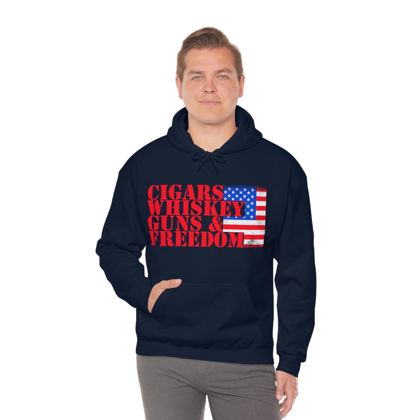 CIGARS, WHISKEY, GUNS & FREEDOM (Unisex Heavy Blend Hoodie)