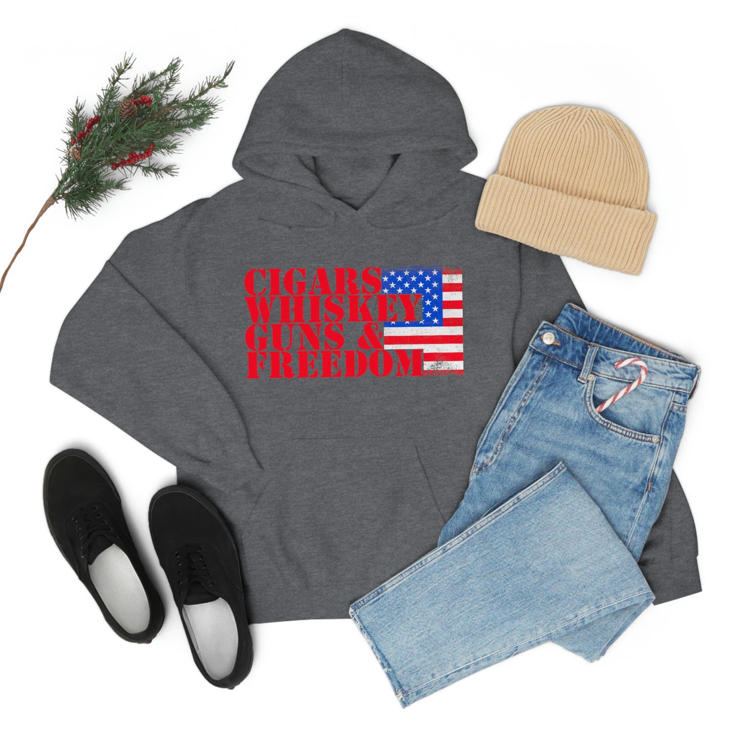 CIGARS, WHISKEY, GUNS & FREEDOM (Unisex Heavy Blend Hoodie)