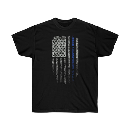 DISTRESSED HANGING BLUE LINE FLAG (Unisex Ultra Cotton Tee)